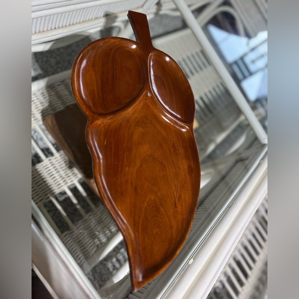 Vintage MCM Mahogany Wood Leaf Shaped Serving Tray
